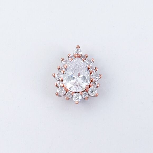 Vintage IBB Sterling Silver 925 Rose Gold Tone Pear Cubic Zirconia Pendant - Picture 2 of 6